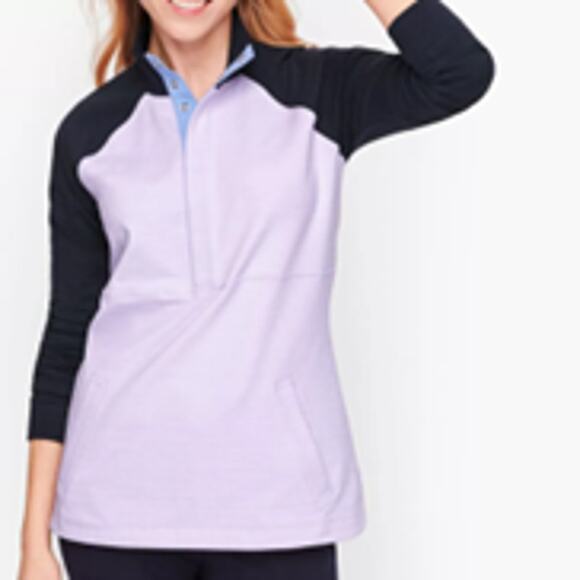 T by Talbots Terry Pullover Top Shirt Slub UPF Color Block Lilac Navy M Athletic - Picture 1 of 10